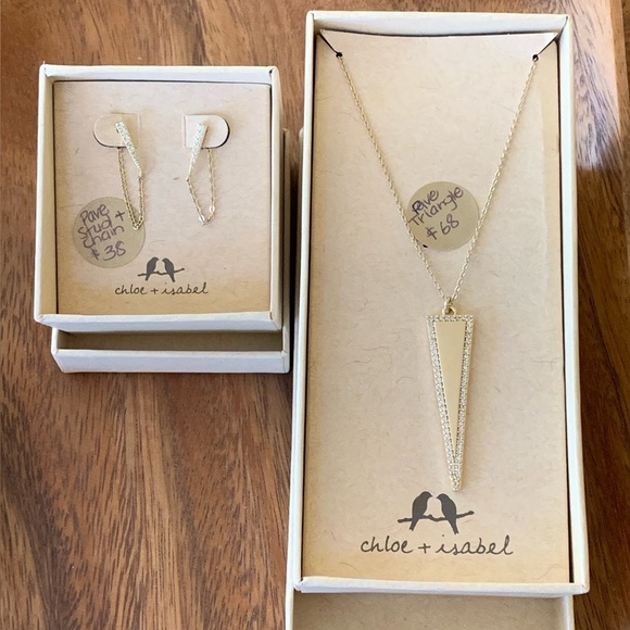 Chloe + Isabel minimalist layers. Pave Necklace + Earrings. - Picture 2 of 4